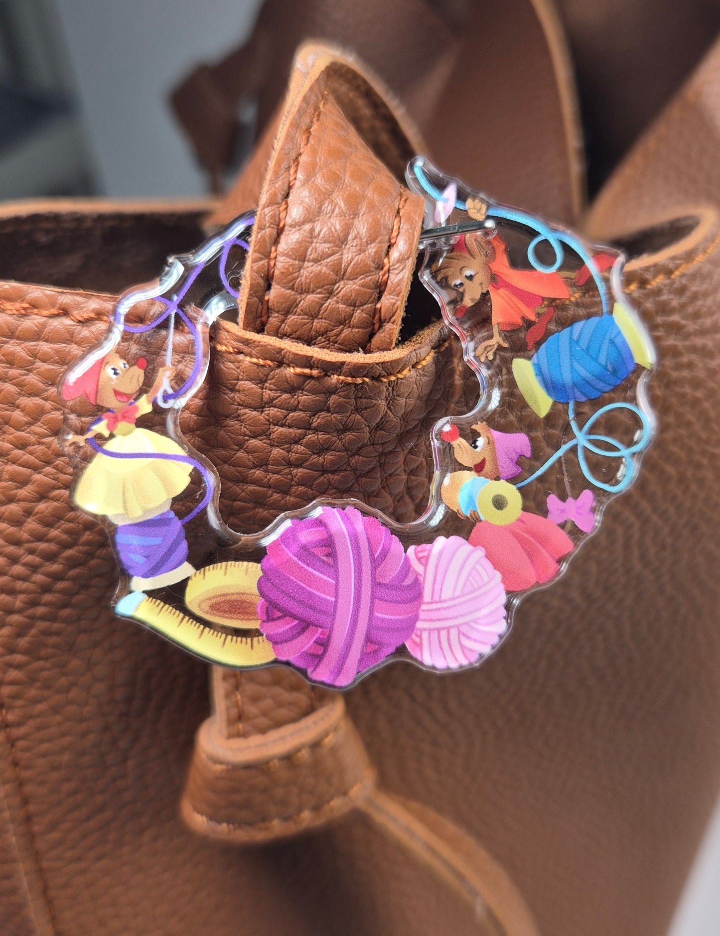 Cinderella Inspired Sewing Mice Carabiner Keychain Charm Bag Acrylic Storybook Charm