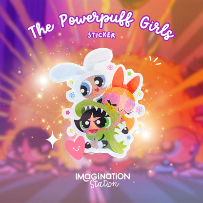 Powerpuff Girls pixie dust sticker front view – Blossom Bubbles Buttercup retro 90s cartoon vinyl