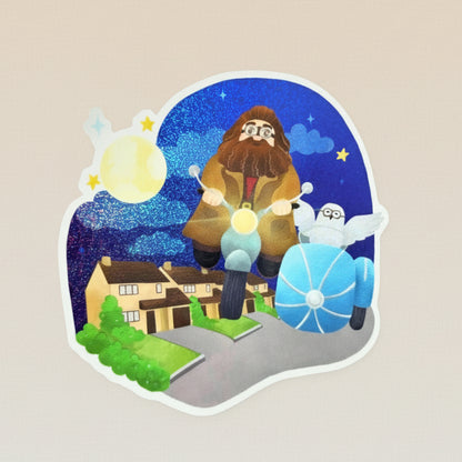 Harry Potter sticker with characters and house on a green background