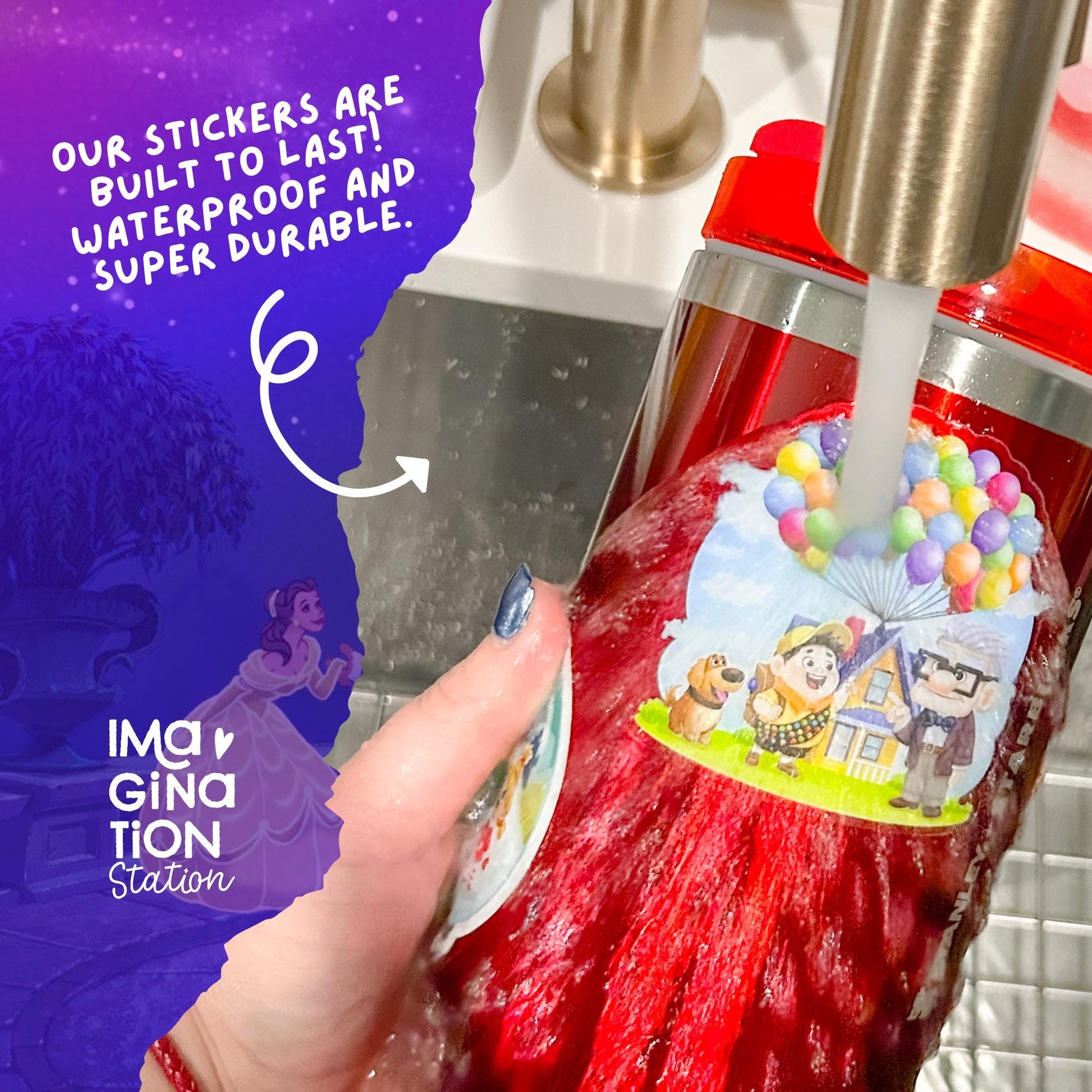 Belle sticker color detail – Disney princess roses and books clear glossy vinyl