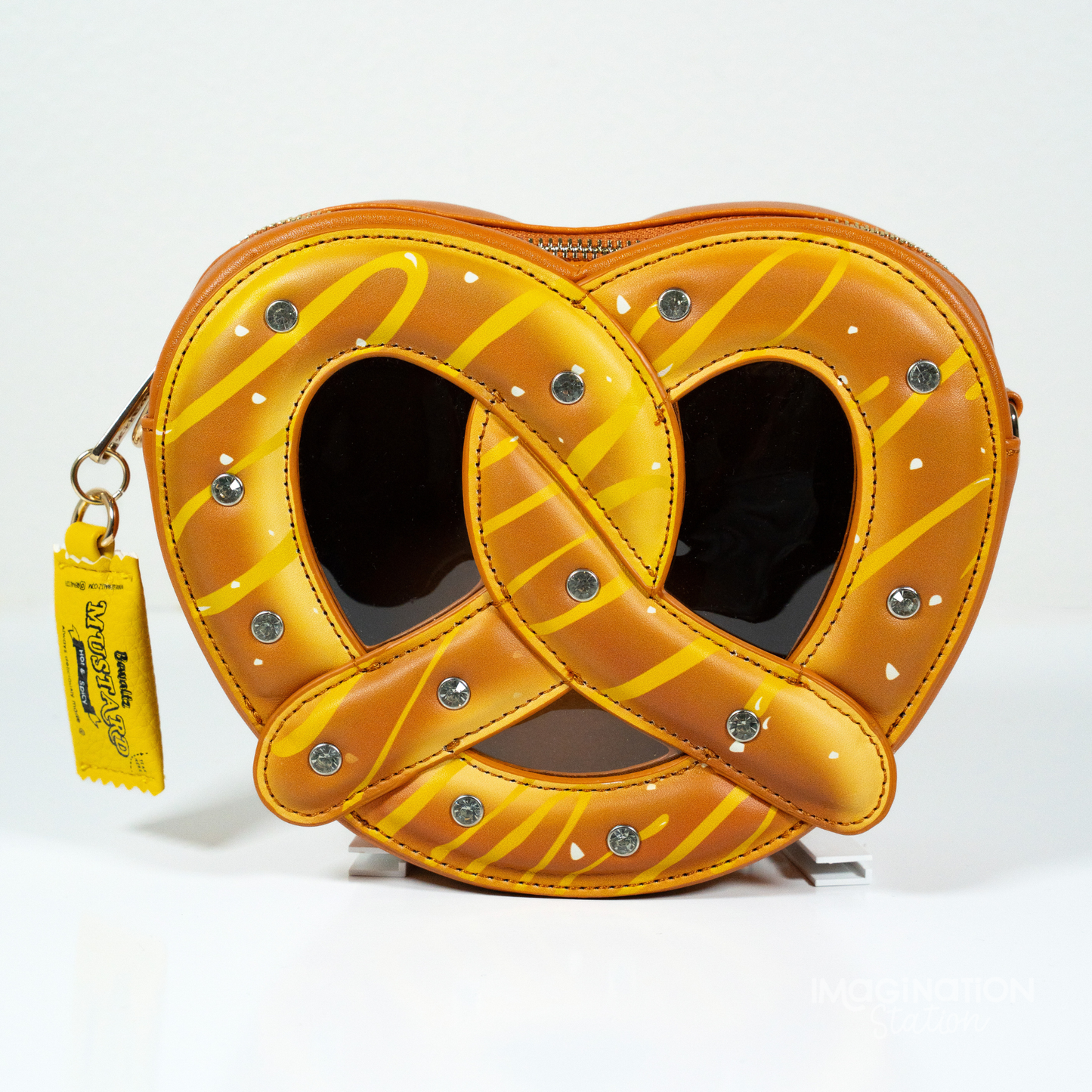 Pretzel crossbody bag novelty food purse front view white background
