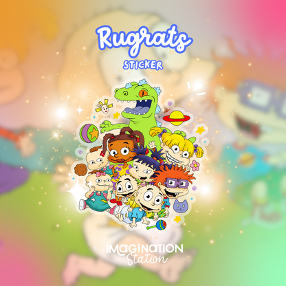 Sticker design of Rugrats characters with colorful background