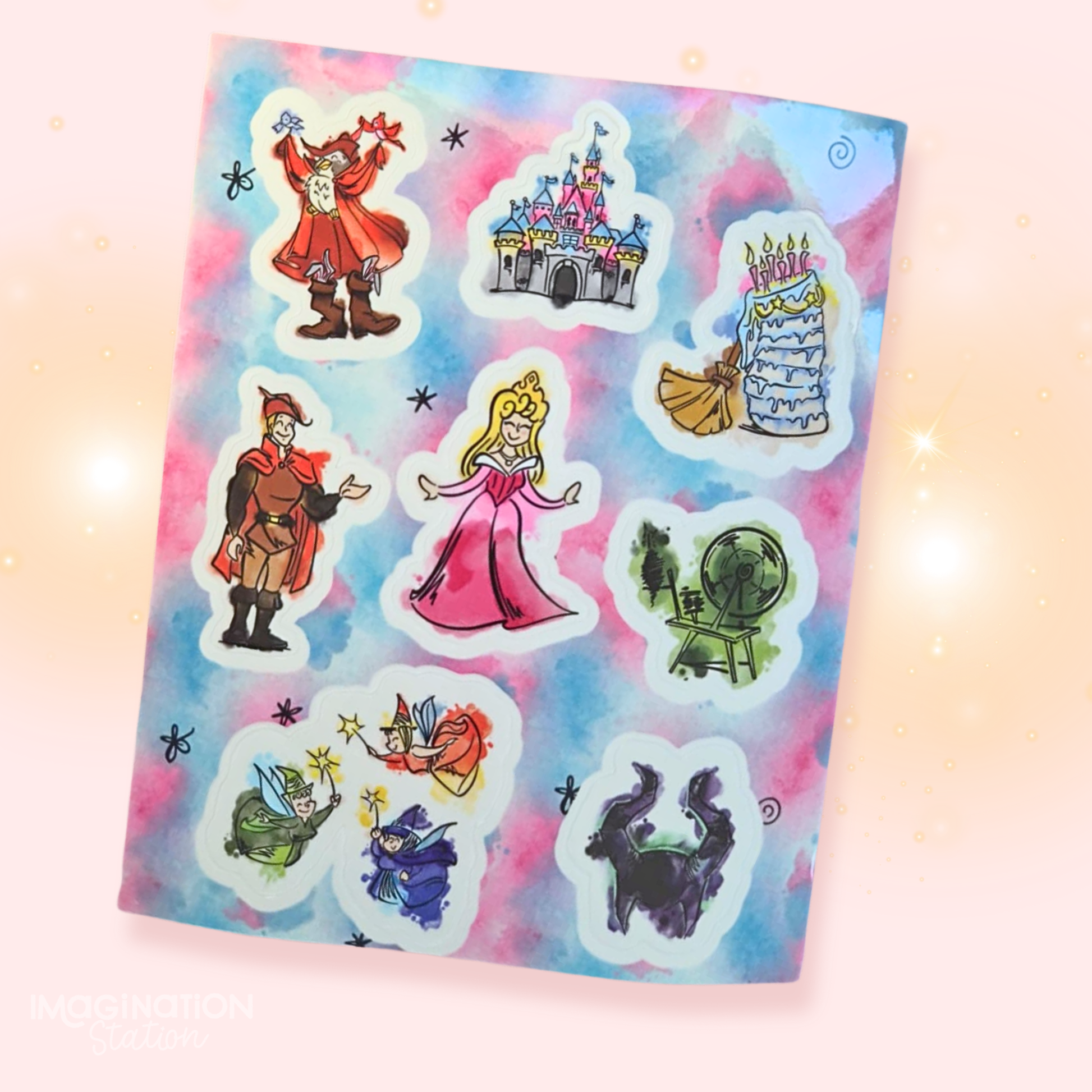 Sleeping Beauty Aurora sticker sheet front view – Disney princess vinyl set