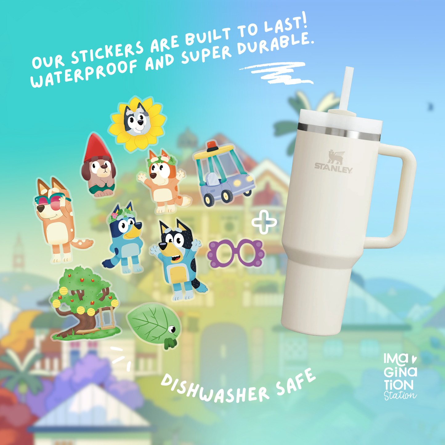 Bluey Spring 40oz Tumbler + Waterproof Clear Glossy Sticker Set – Disney Bundle