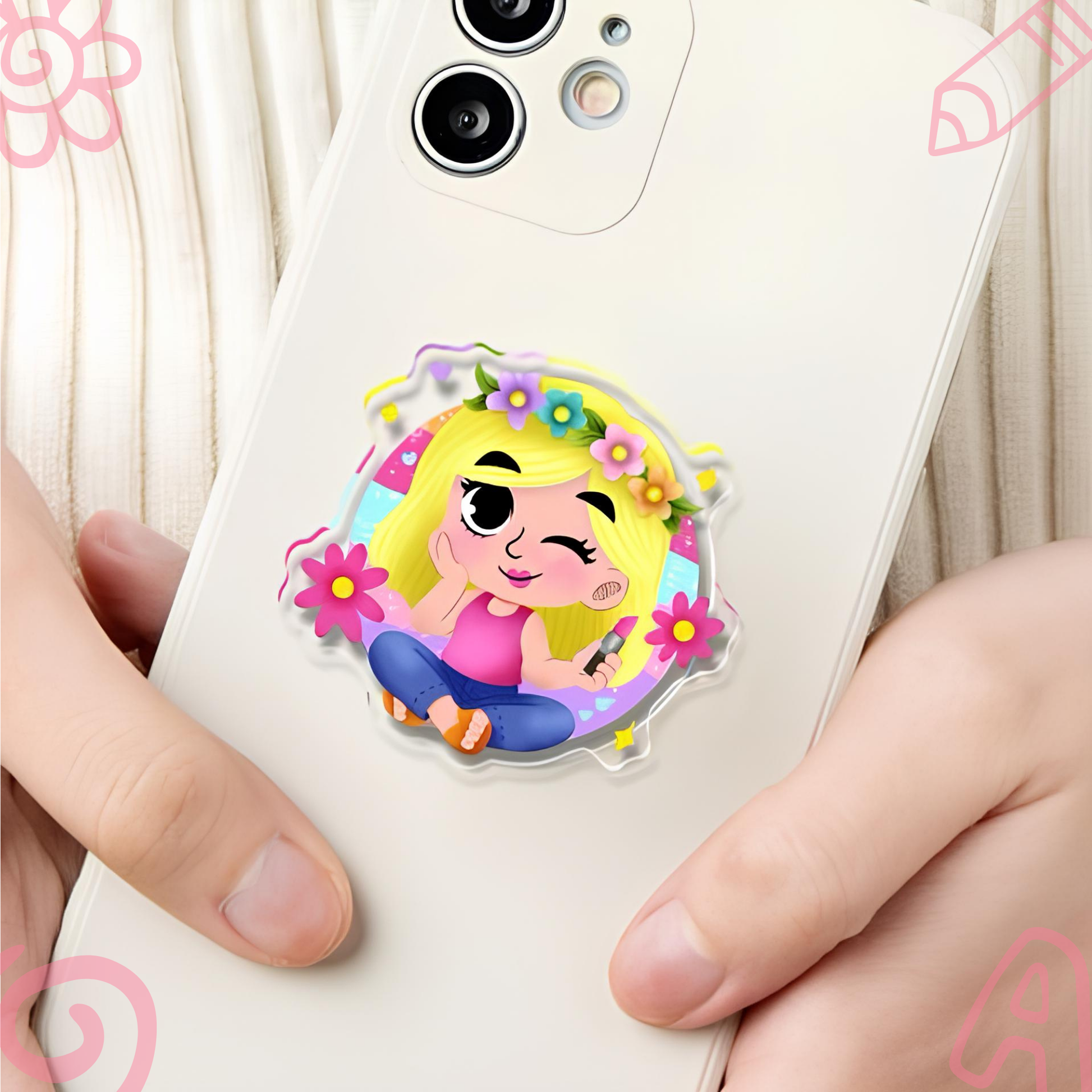 Lizzie McGuire acrylic holder on phone – 2000s Disney Channel airbag grip accessory