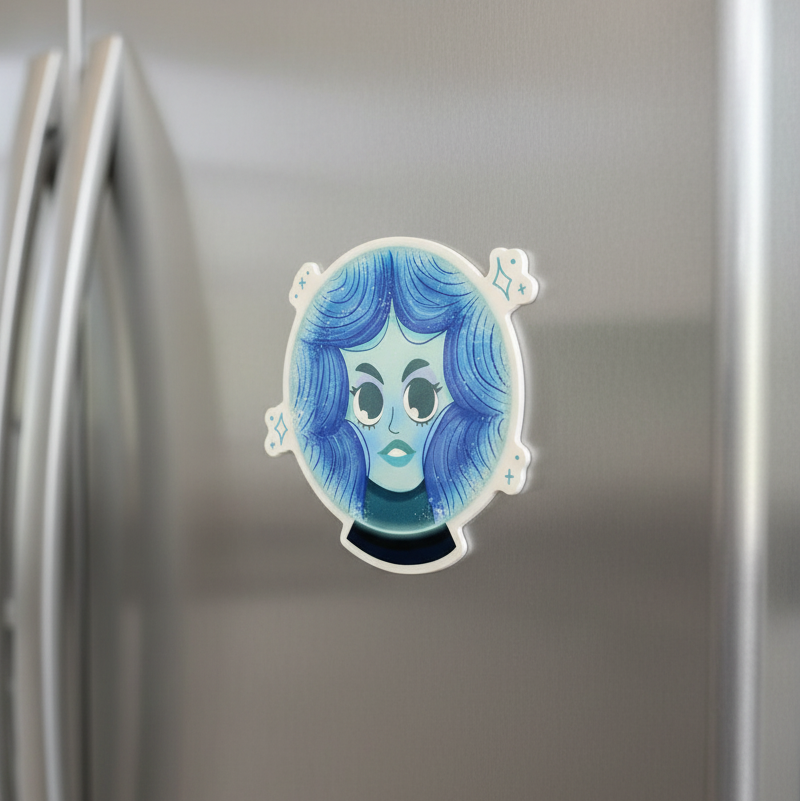 Car magnet with a blue character face design on a dark background, featuring 'Haunted Mansion' text.