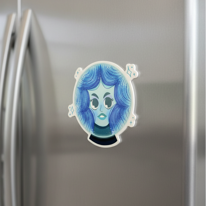 Car magnet with a blue character face design on a dark background, featuring 'Haunted Mansion' text.