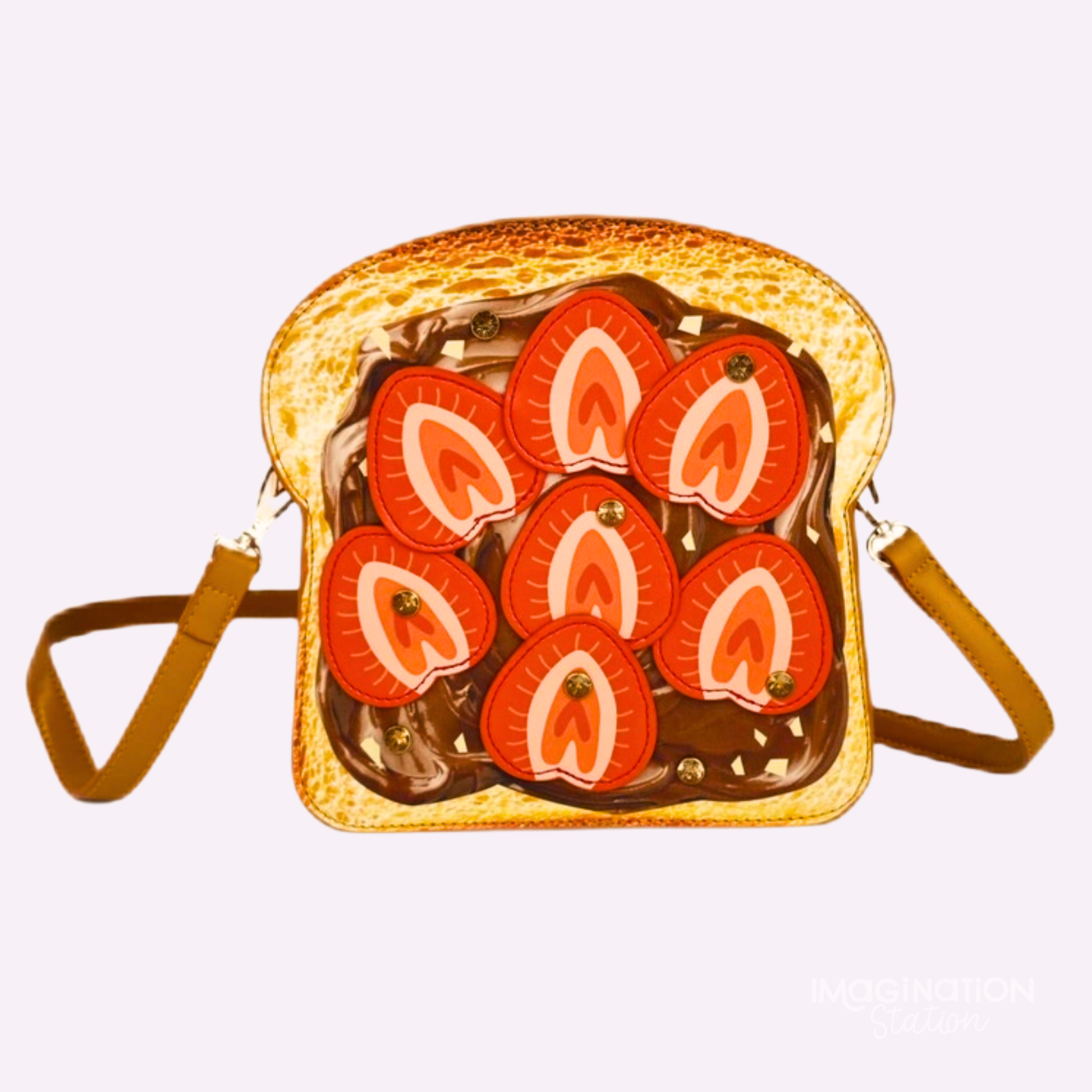Strawberry chocolate toast crossbody bag novelty food purse front view