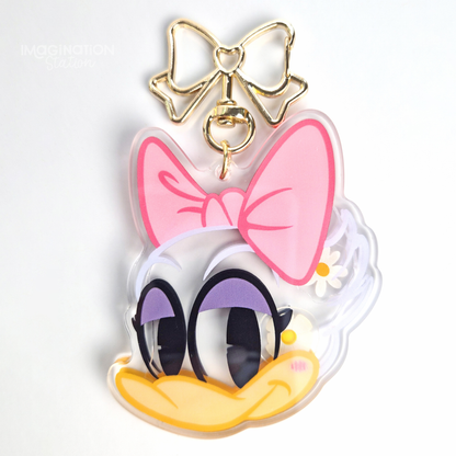 Daisy Duck shaker keychain clear acrylic floating daisies front view