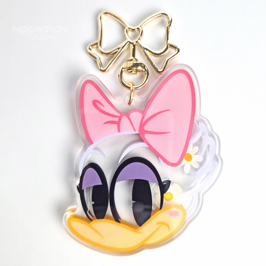 Daisy Duck shaker keychain clear acrylic floating daisies front view