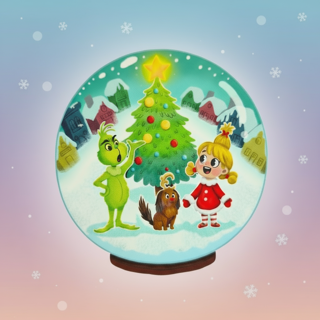 Grinch and Cindy Lou Who Christmas sticker front view – glossy waterproof holiday vinyl decal
