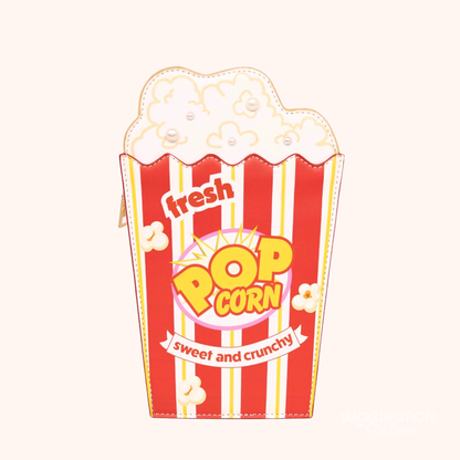 Fresh popcorn crossbody bag novelty food purse front view white background