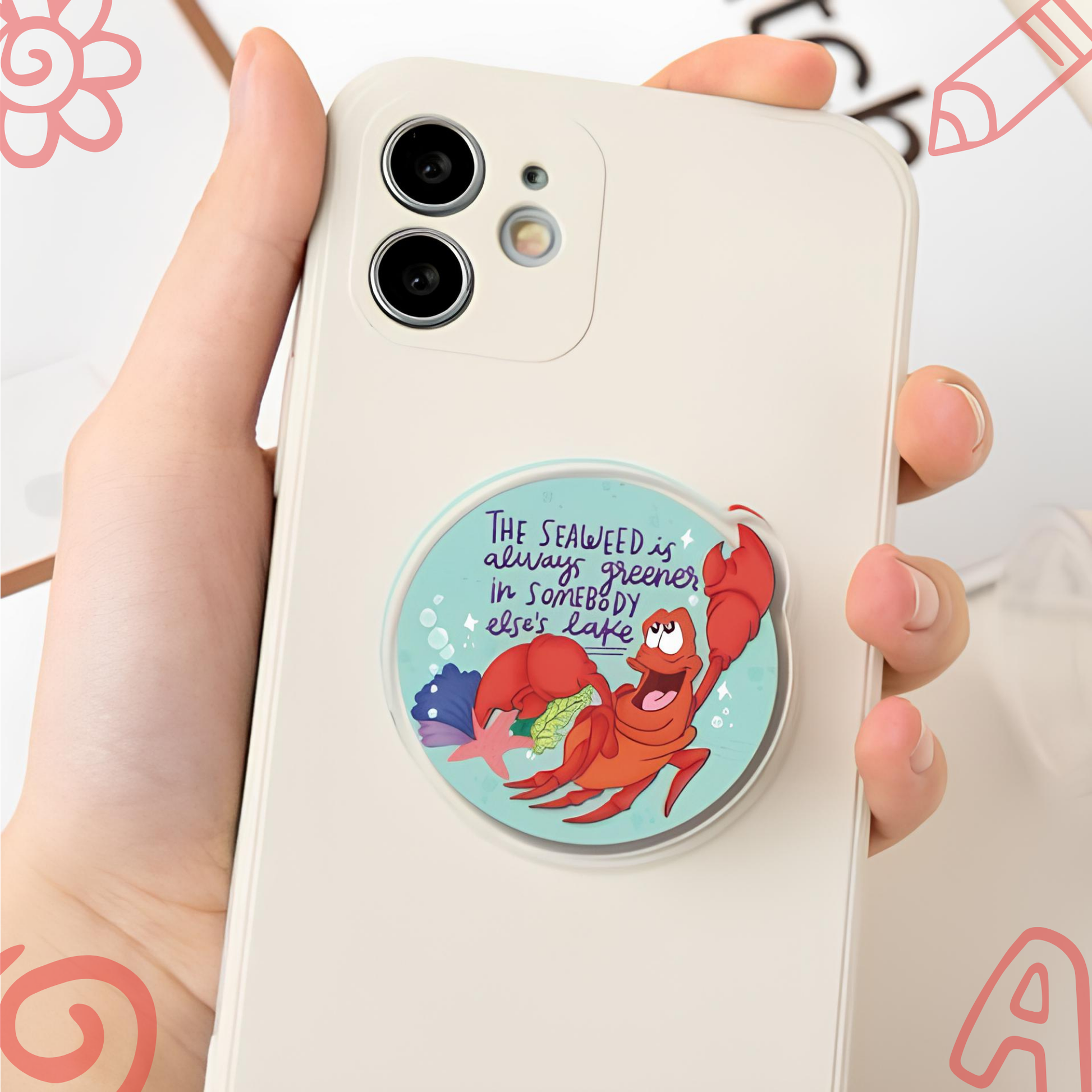 Sebastian acrylic holder expanded – collapses flat Little Mermaid Disney phone grip