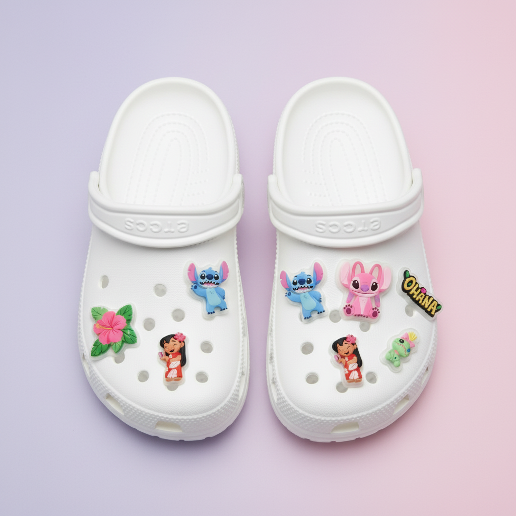 Lilo and Stitch Ohana shoe charms on crocs – clear acrylic Disney character accessories
