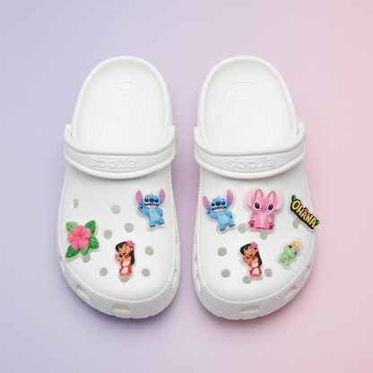 Lilo and Stitch Ohana shoe charms on crocs – clear acrylic Disney character accessories