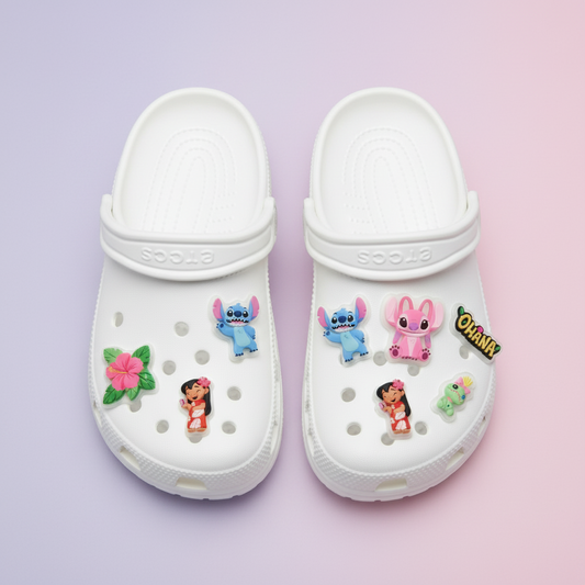 Lilo and Stitch Ohana shoe charms on crocs – clear acrylic Disney character accessories