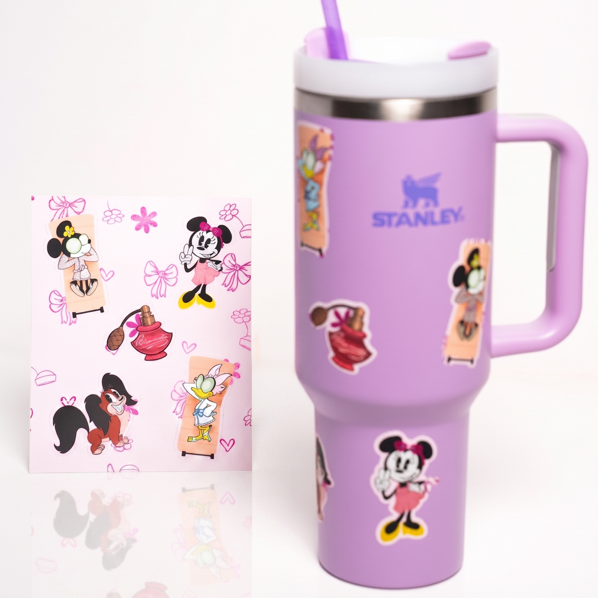 Minnie Mouse metallic sticker sheet and 40oz tumbler bundle front view