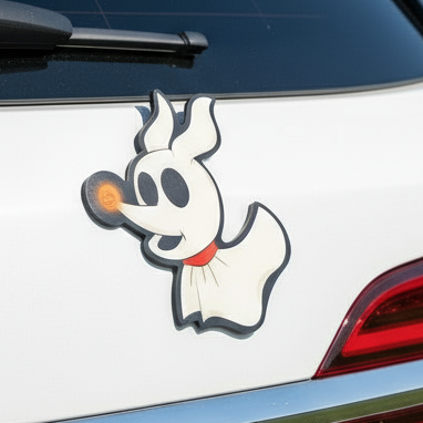 ghost dog on the back of a car
