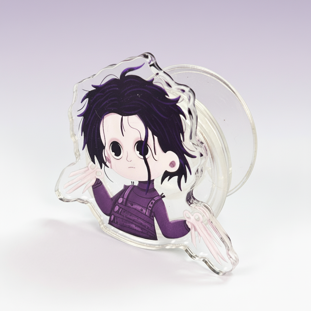 Phone holder with anime character design labeled 'Edward' on a light gray background