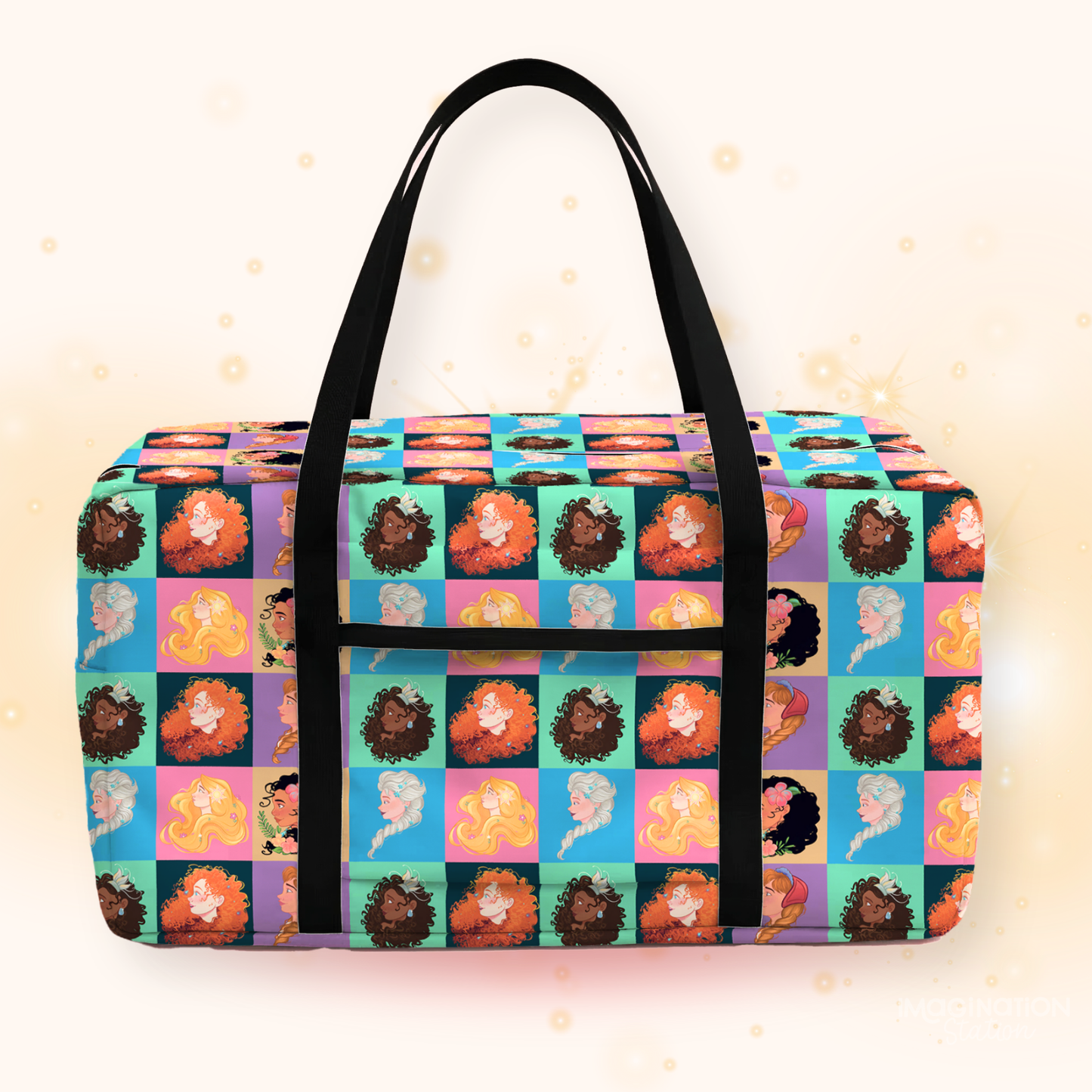 Princess Weekender travel duffle bag front view – Disney park trip weekend travel bag