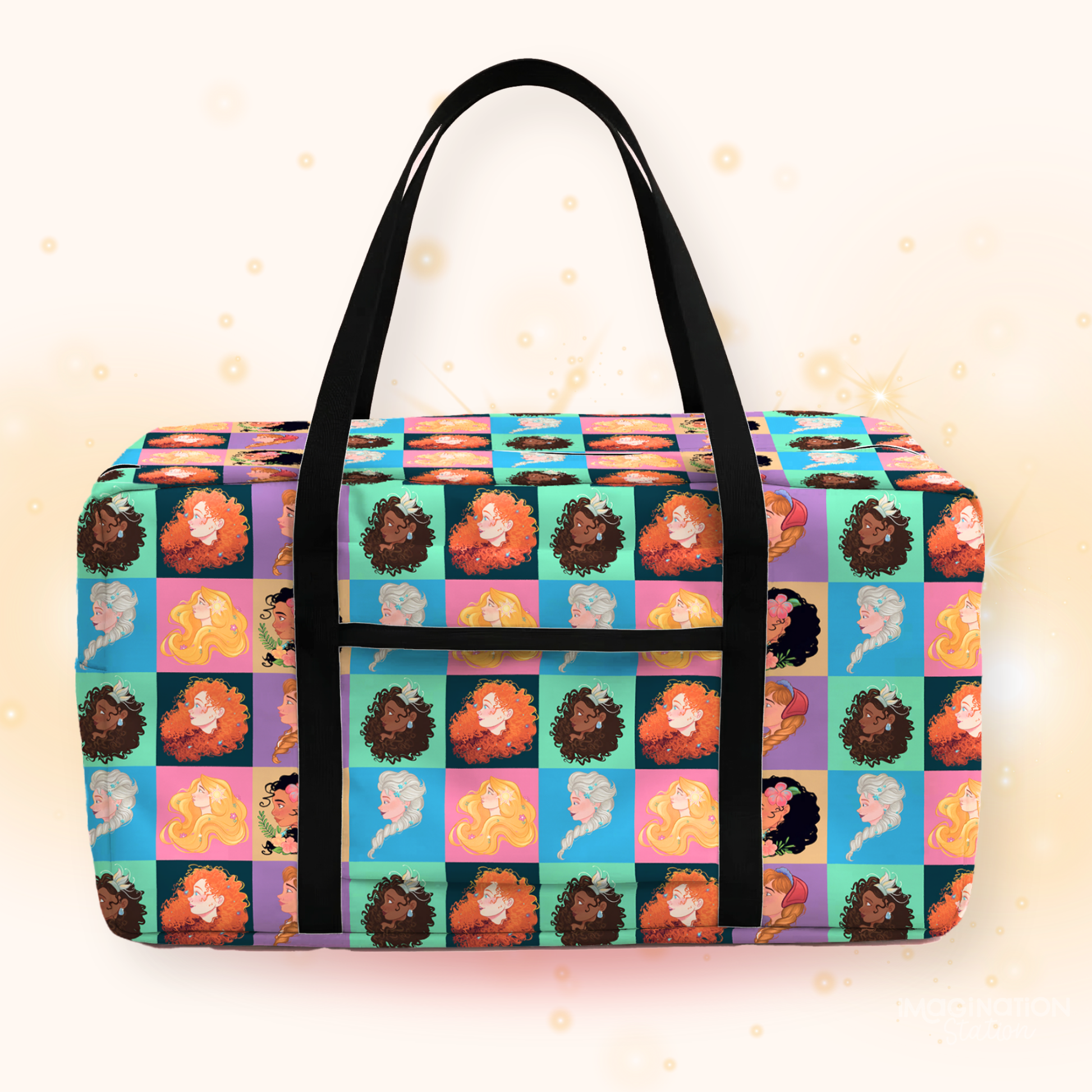 Princess Weekender travel duffle bag front view – Disney park trip weekend travel bag
