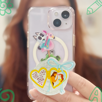 Tarzan and Jane heart phone holder on phone – clear acrylic Disney couple grip