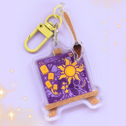 Light up lantern keychain on bag – Tangled Rapunzel glow Disney acrylic charm clipped