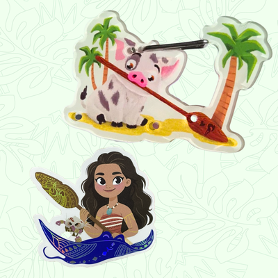 Moana bundle front view – Pua carabiner keychain and waterproof sticker set