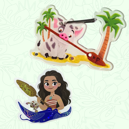 Moana bundle front view – Pua carabiner keychain and waterproof sticker set