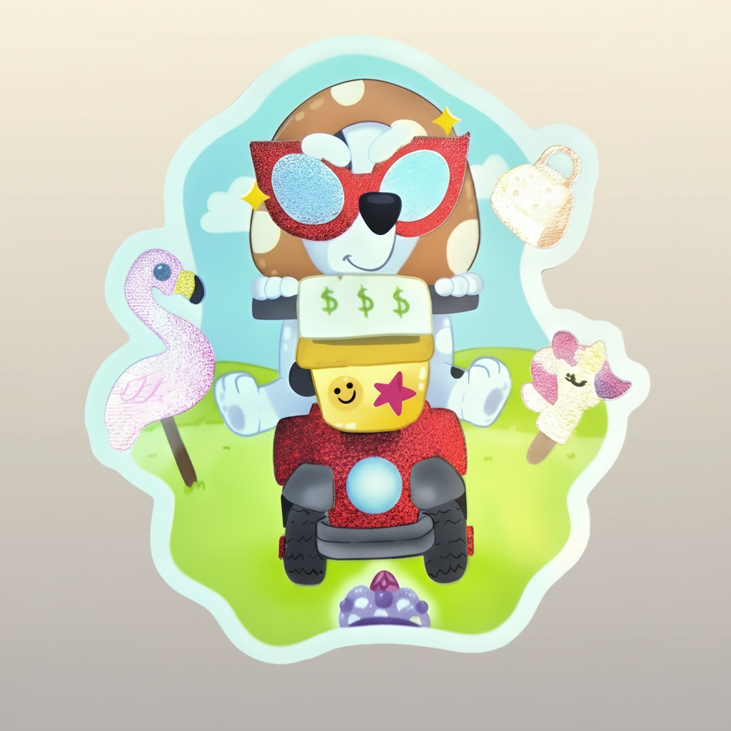 Granny Muffin Bluey sticker front view – pixie dust glossy Disney vinyl decal