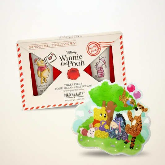 Winnie the Pooh hand cream set with characters on a decorative background