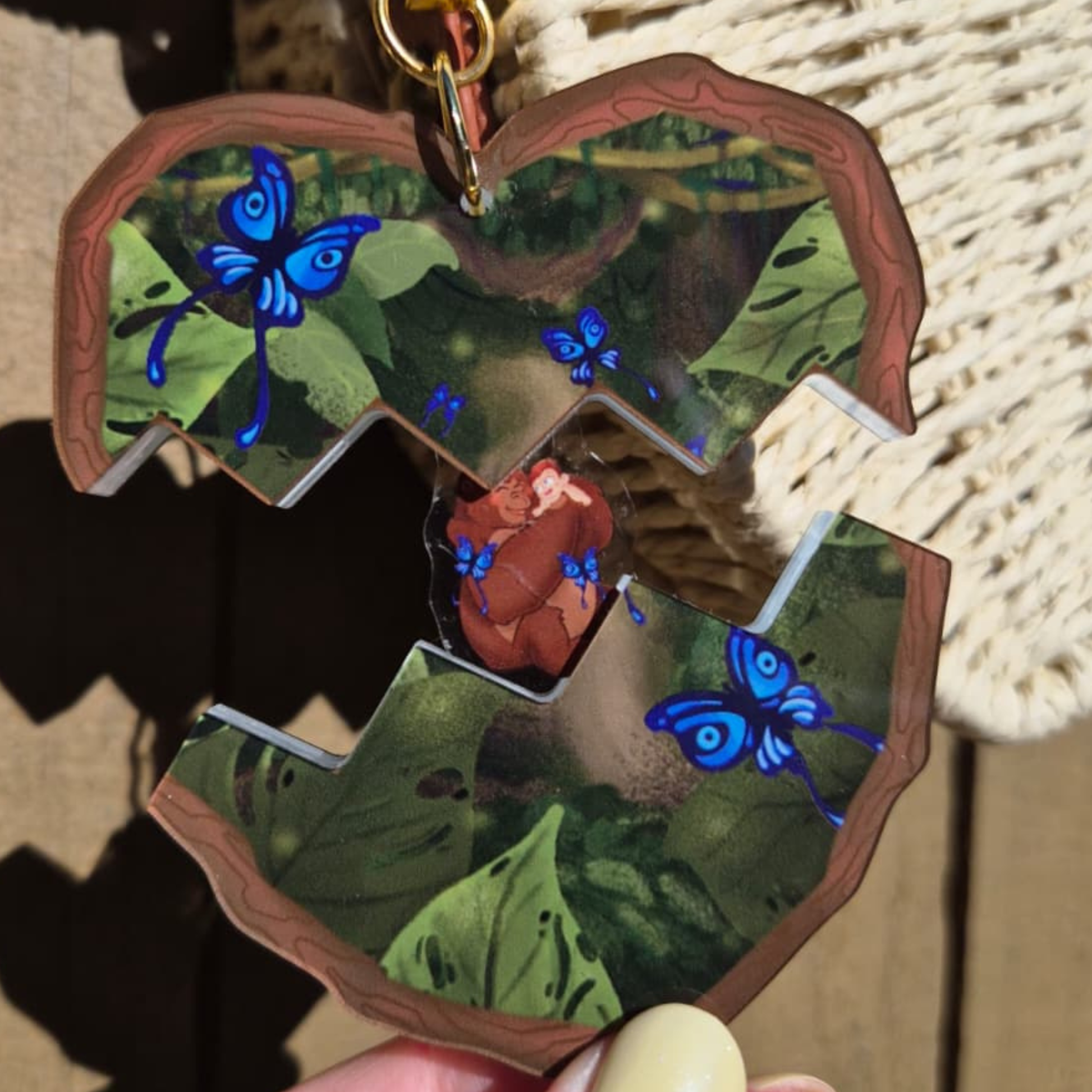Tarzan magnetic keychain close up – vibrant full-color openable acrylic Disney clip