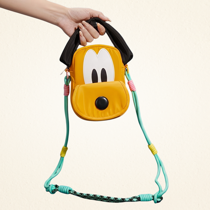 Pluto Disney handbag side view showing snap ear closure mechanism