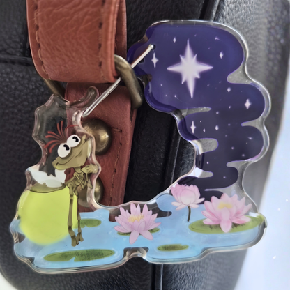Ray and Evangeline Princess and the Frog keychain on bag – acrylic Disney charm clip