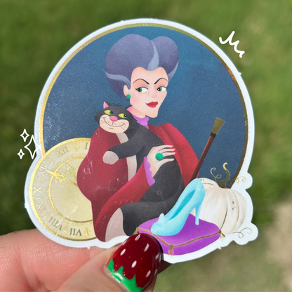 Lady Tremaine Cinderella sticker held by hand – mirror glossy Disney villain waterproof vinyl