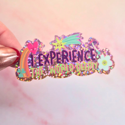 Glitter quote sticker held by hand – embedded sparkle motivational waterproof vinyl