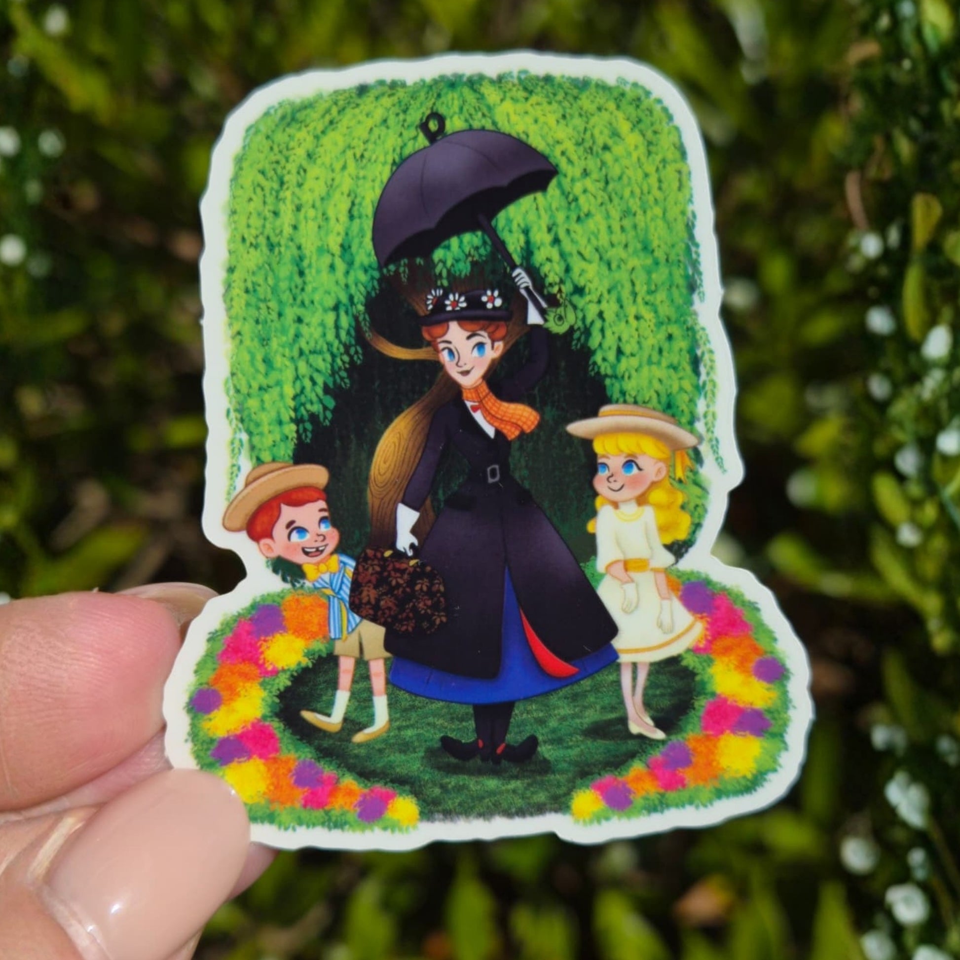 Mary Poppins sticker held by hand – supercalifragilistic clear glossy Disney vinyl