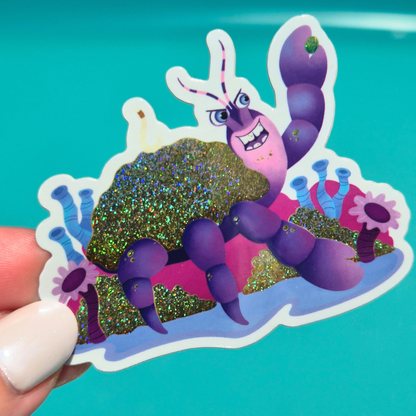 Tamatoa Disney villain sticker holographic shell glitter detail close up