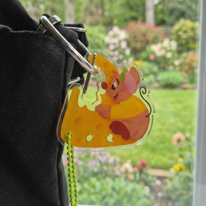Cinderella Gus Gus carabiner detail – vibrant full-color mouse acrylic charm