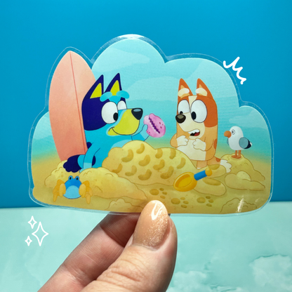 Bluey and Bingo beach sticker on water bottle – summer adventure Disney vinyl