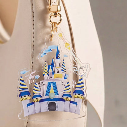 Disney Castle Light-Up Keychain – Pink Glow Acrylic Charm with Fireworks
