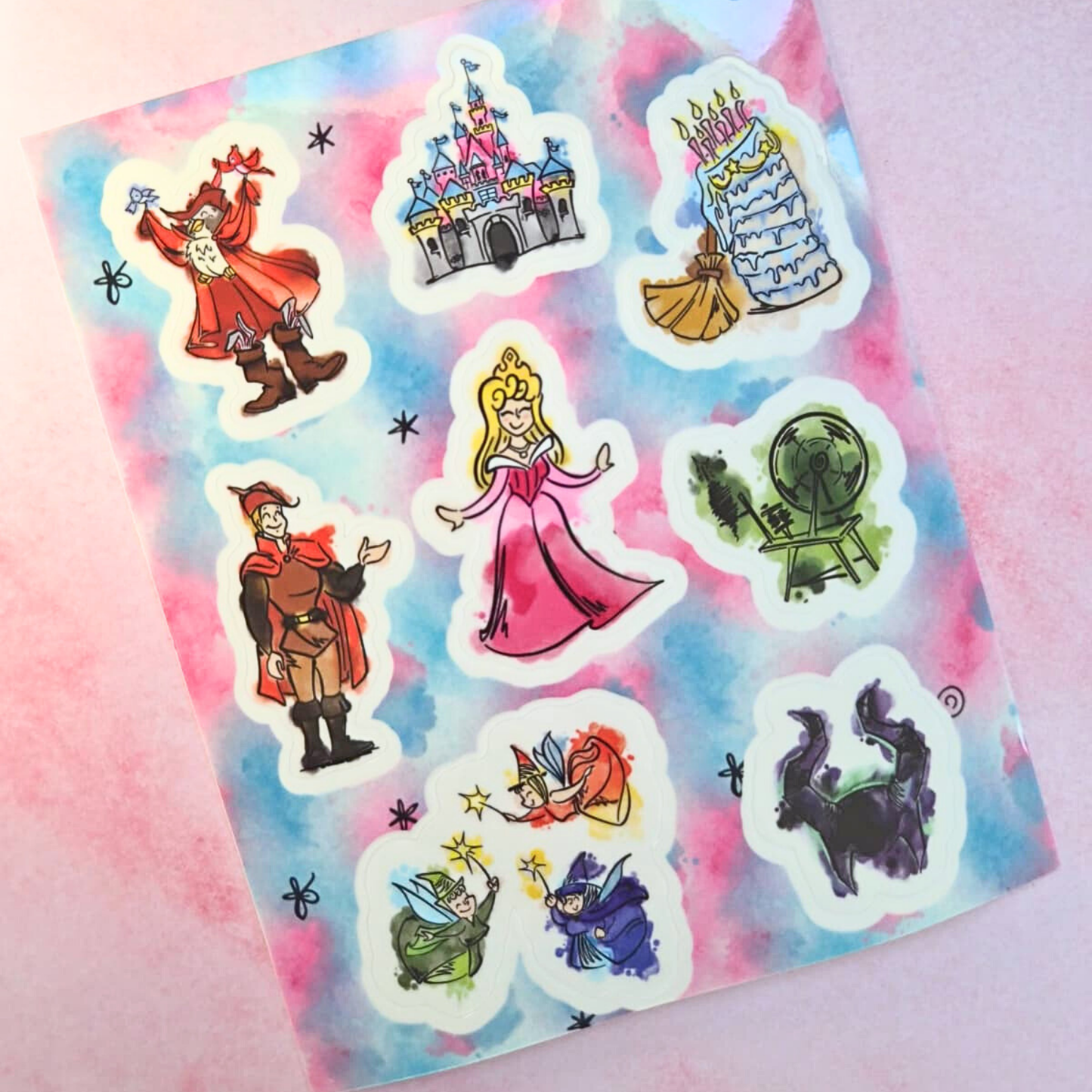 Sleeping Beauty sticker sheet on laptop – Aurora Disney princess vinyl set
