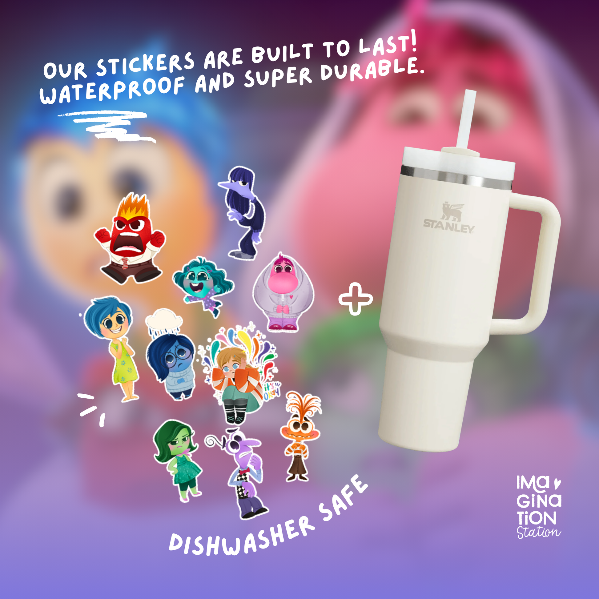 Inside Out tumbler with sticker set – Joy Sadness Disney Pixar 40oz bundle