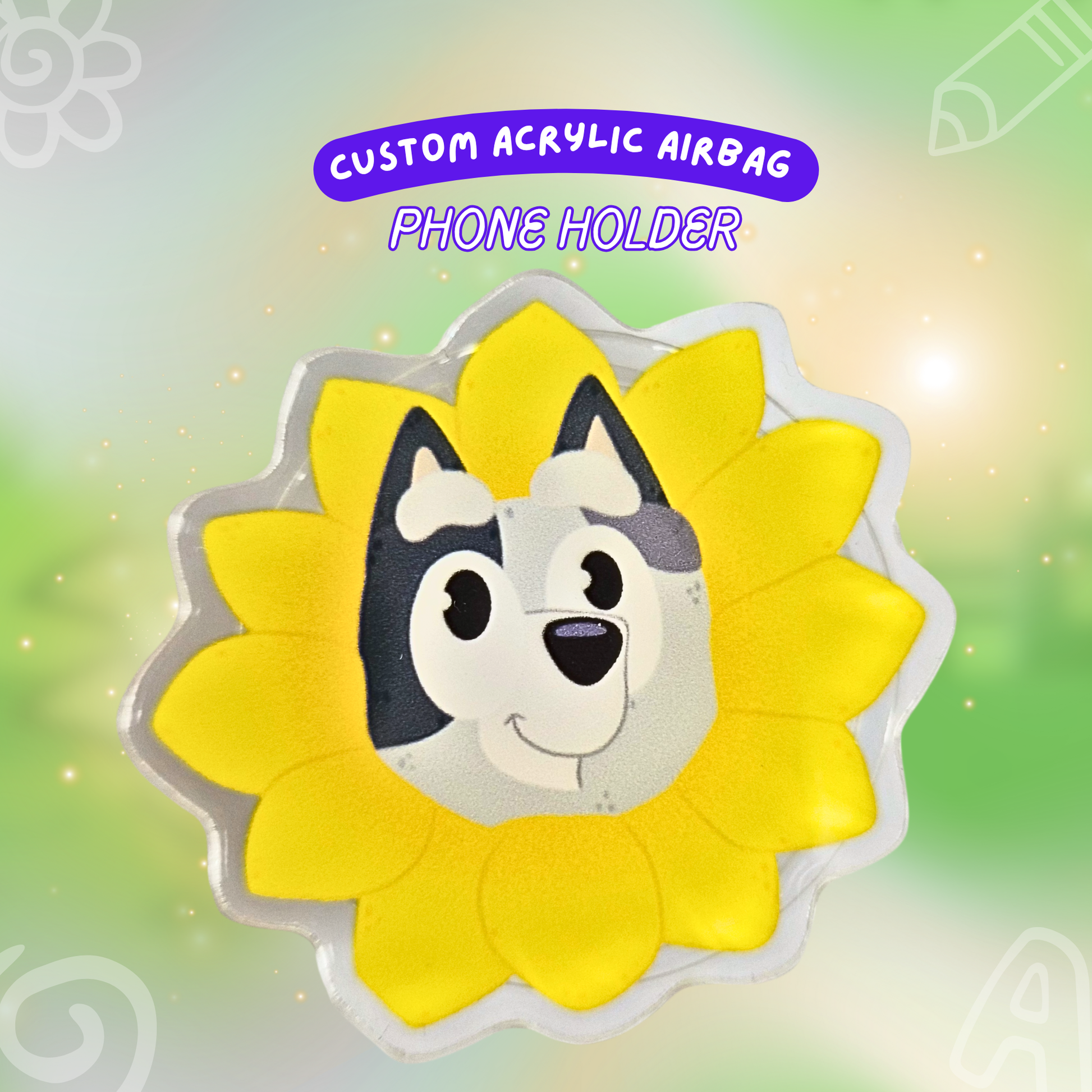 Muffin Sunflower Bluey phone holder on phone – acrylic airbag Disney grip