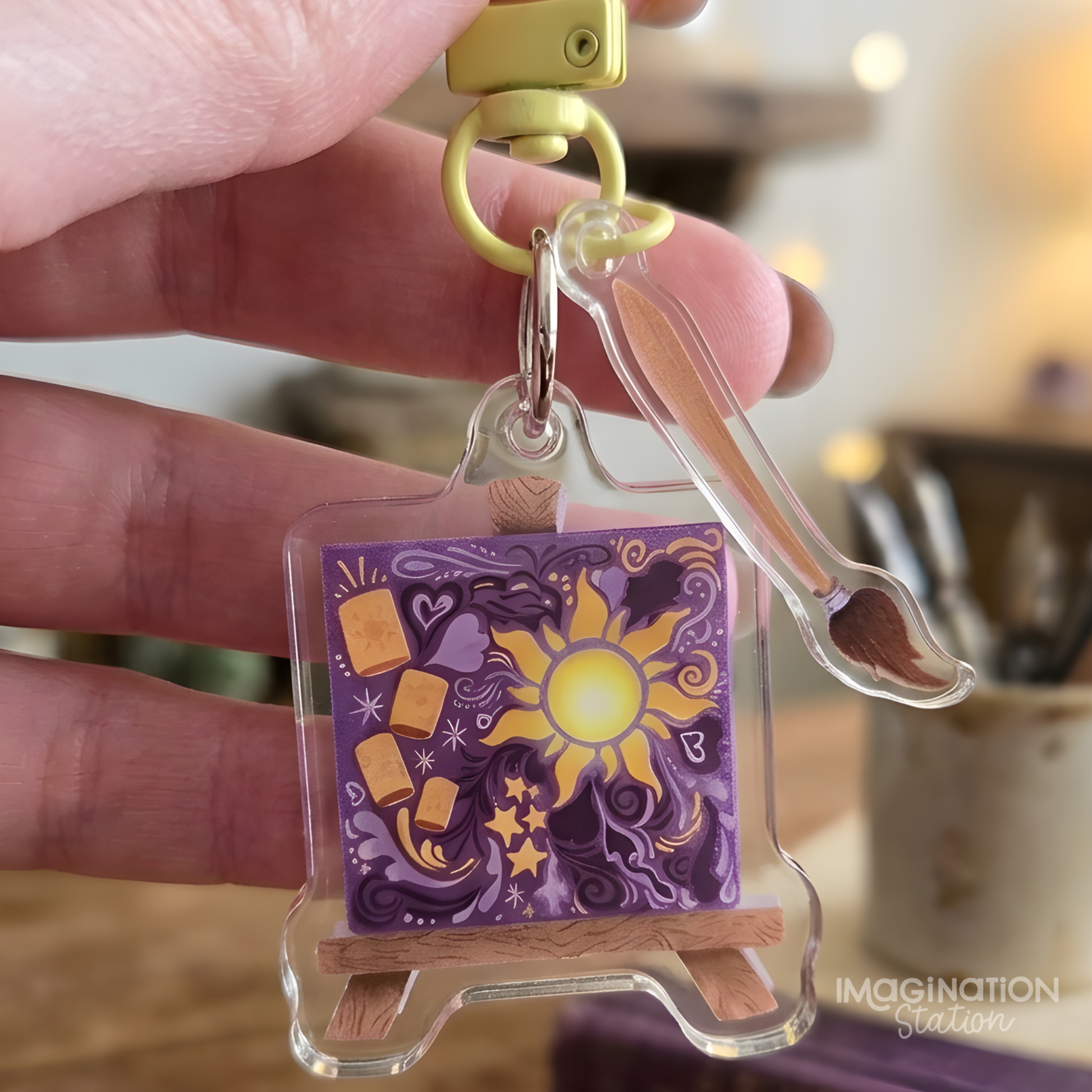 Light up lantern keychain front view – Tangled Rapunzel glow acrylic Disney charm