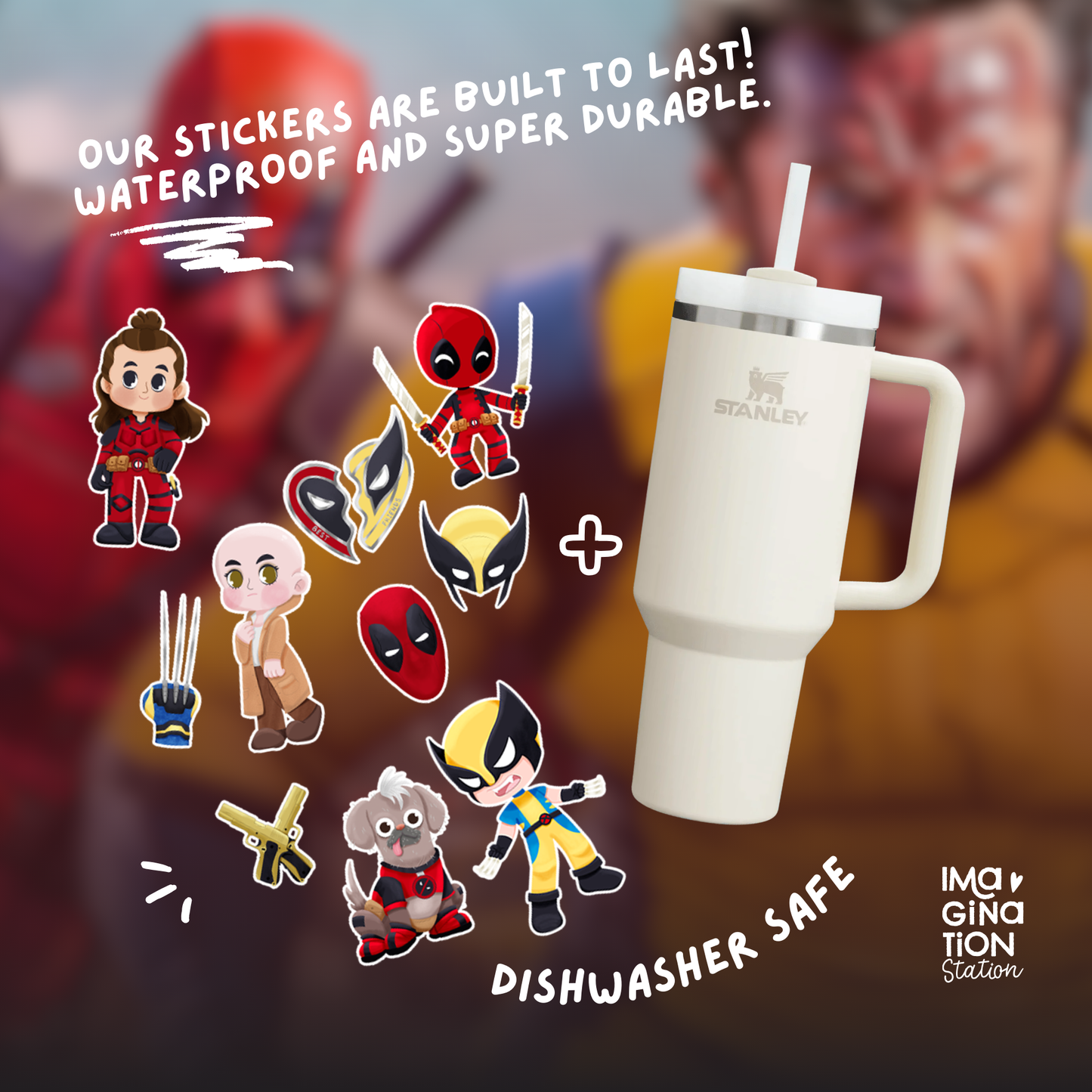 Deadpool tumbler with Marvel sticker – anti-hero 40oz bundle close up