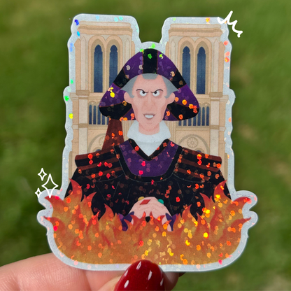 Frollo Hunchback of Notre Dame sticker held by hand – glossy waterproof Disney villain vinyl