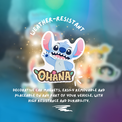 Stitch Ohana Car Magnet - Vinyl Weatherproof Print.