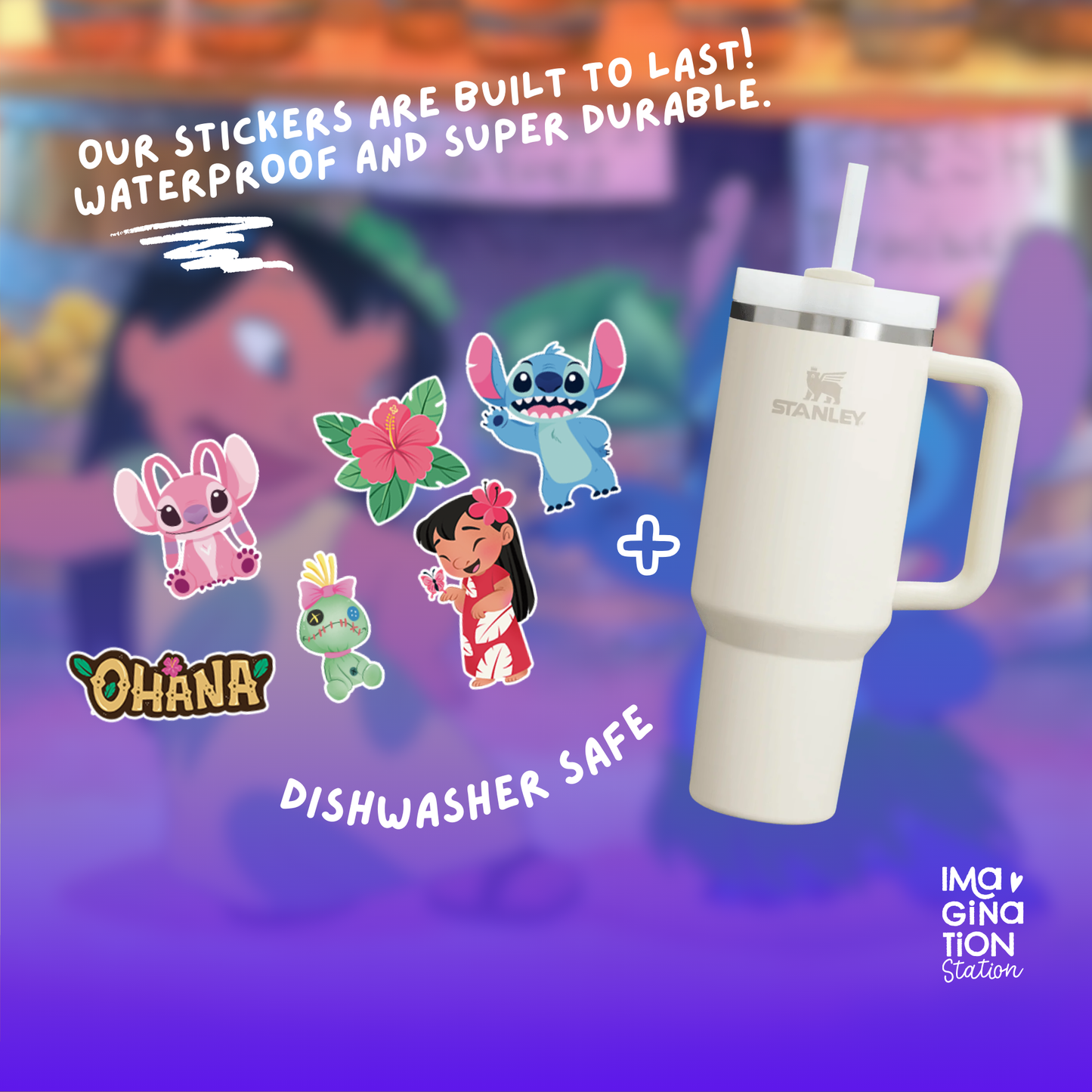 Lilo & Stitch Stanley 40oz Tumbler + Waterproof Glitter Sticker Set
