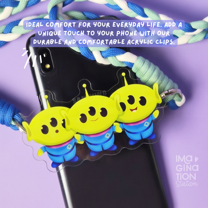 Aliens phone clip on phone – Little Green Men Toy Story acrylic Disney lanyard grip